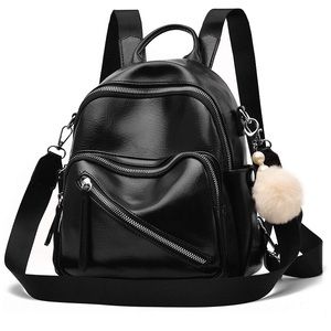 Medium black faux leather backpack purse
